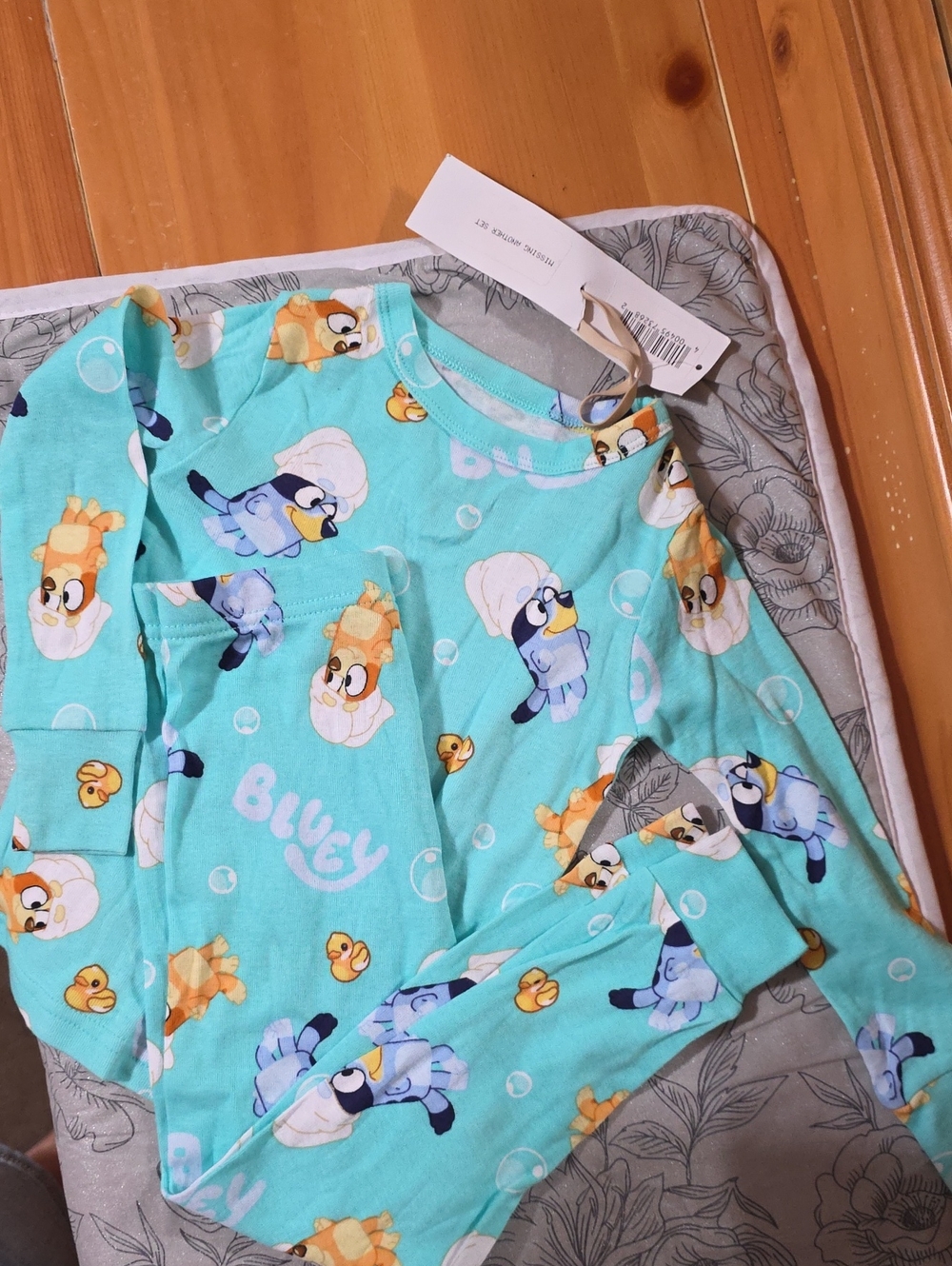 Blue Cartoon Character Kids Pajama Set - Mint Blue Plush Sleepwear